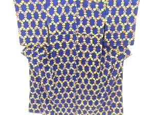 花に斜め格子模様小紋着物